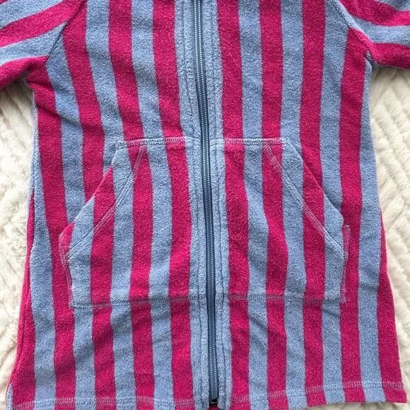 Hanna Andersson 3T Hooded Terry Cover Up Pink Lavender Stripe Zip Robe - Picture 3 of 6